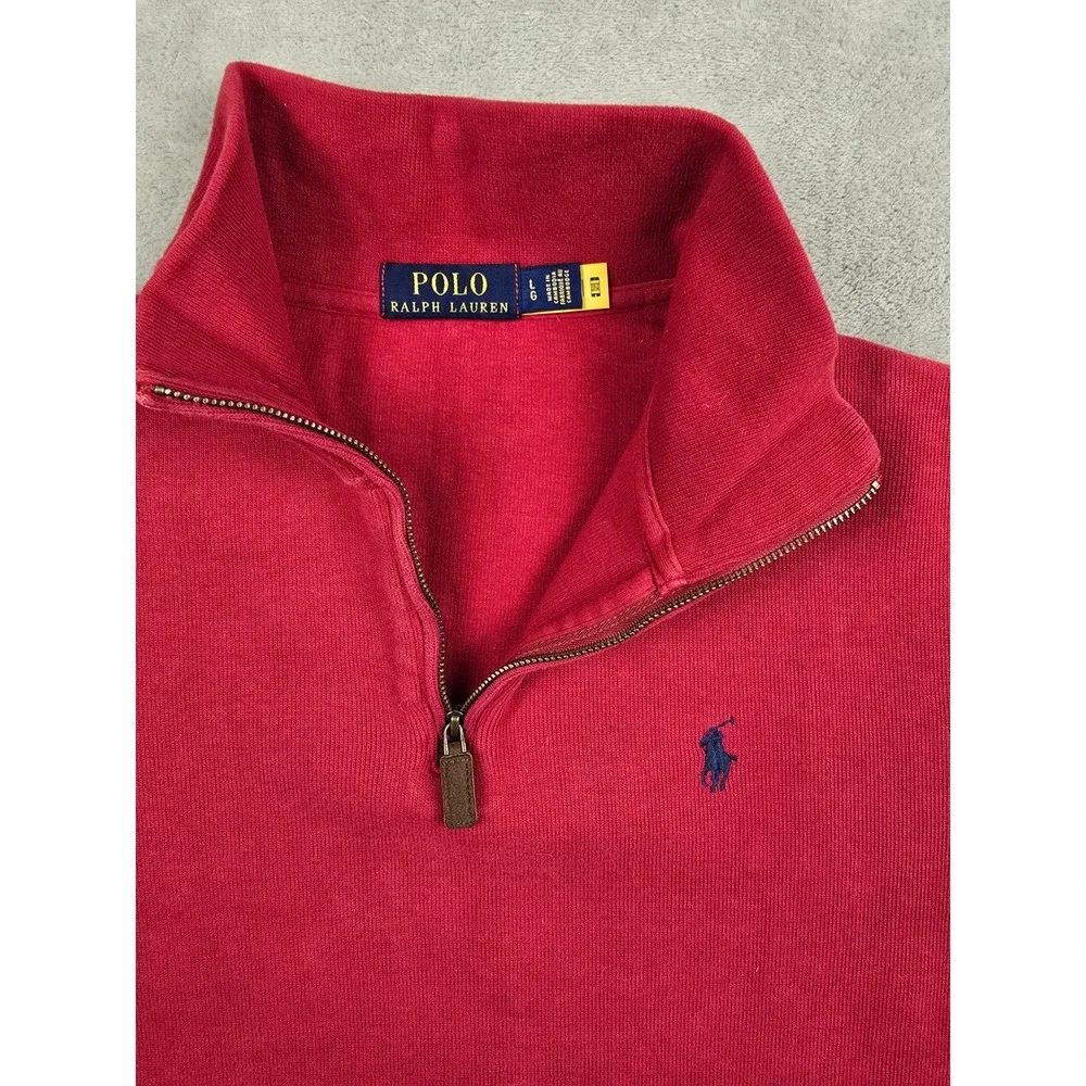 Polo Ralph Lauren Quarter Zip Pullover Mens Large Red Cotton Long Sleeve Sweater